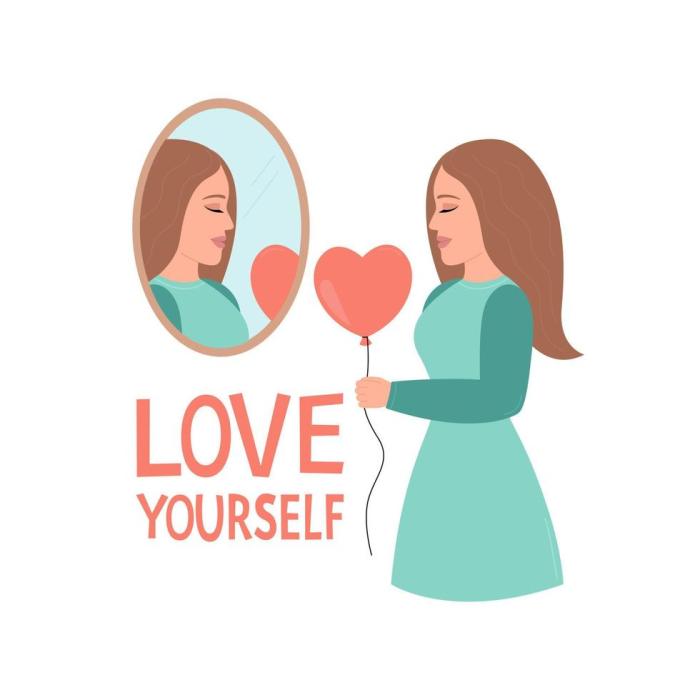 Self love, love yourself concept. Young woman gives a heart-shaped ...
